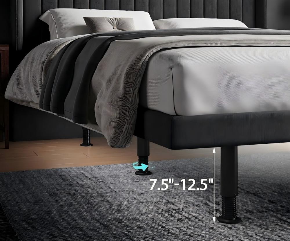 Adjustable base standing on its own legs inside an upholstered bed frame